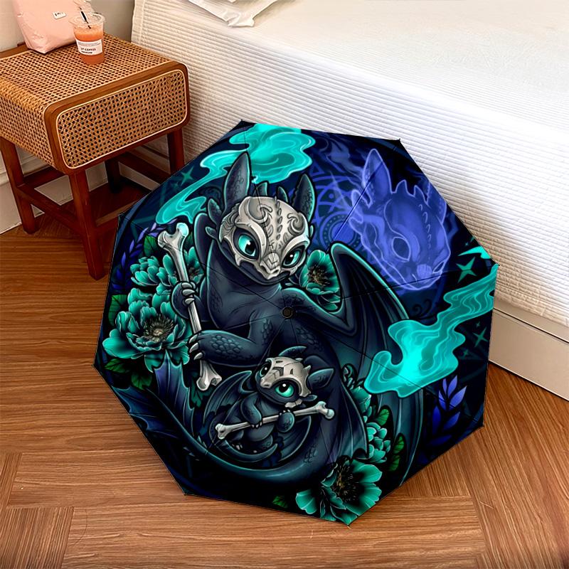 

1PC Automatic Folding Umbrella Toothless Night Fury Pattern 8 Ribs Portable Foldable Travel Umbrella Christmas Birthday Gift разноцветный