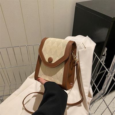 Internet Celebrity Splicing Rhombus Small Bag Women's 2025 Early Spring New Fashion Shoulder Messenger Bag Texture Mobile Phone Bag Women's Bag