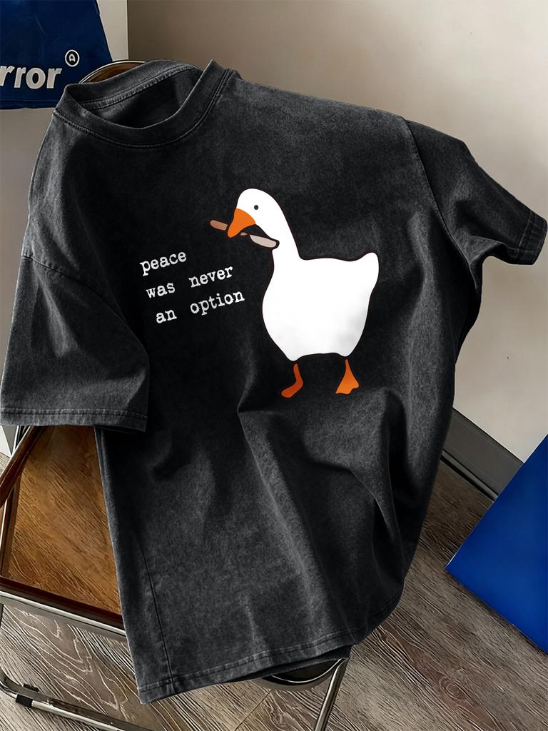 Peace Was Never An Option Goose Washed TShirts Womens Cotton Oversize T Shirt Casual Short Sleeve Tops Summer ONeck Clothes