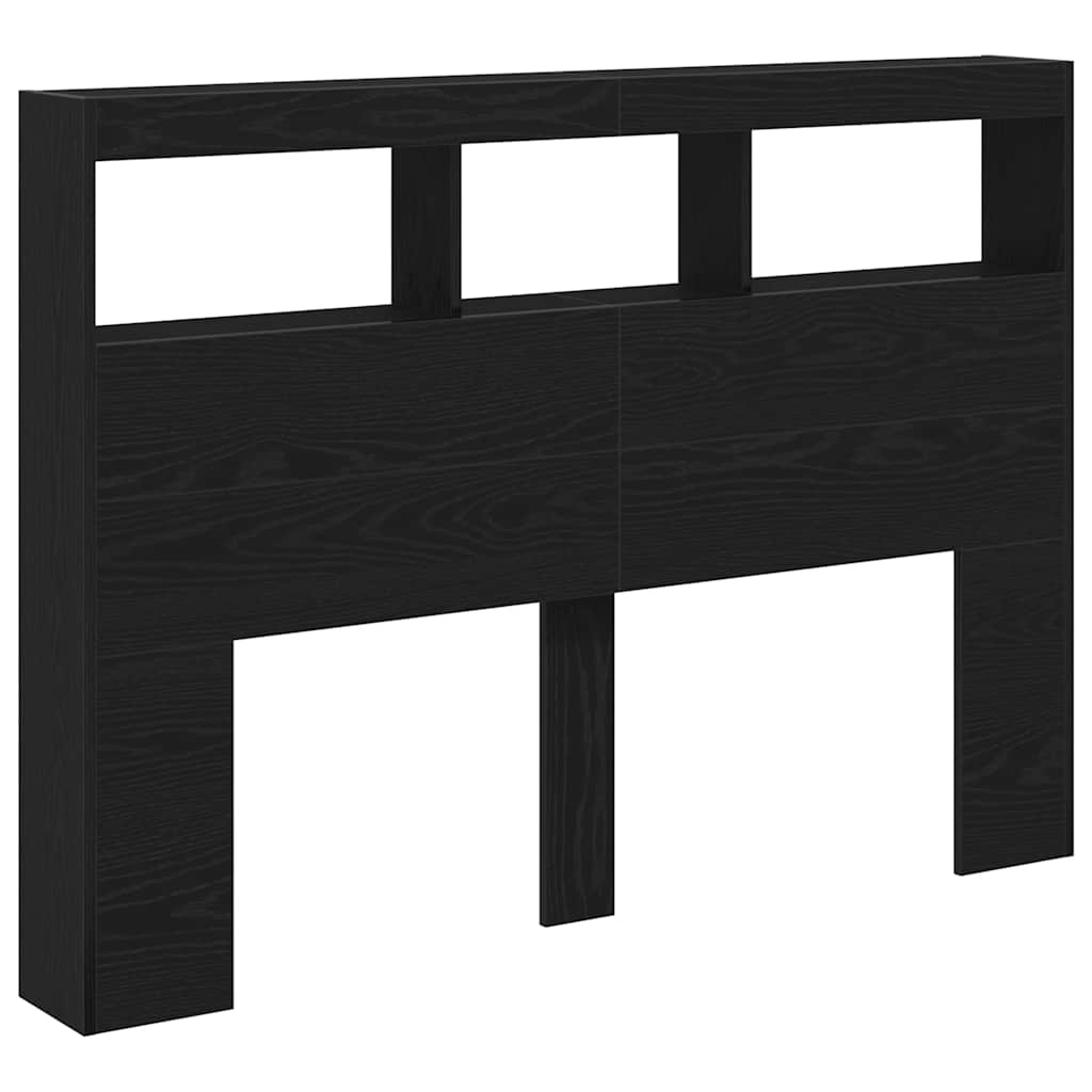 LED Headboard with Shelves Black Oak Effect 140 x 17 x 102 cm