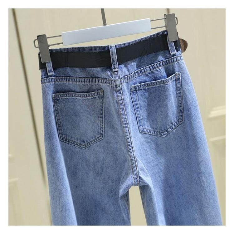 GMXIA Spring Autumn and Summer High-waisted Denim Harun Pants for Women, Loose Nine-inch Straight Pants, Radish Dad Pants