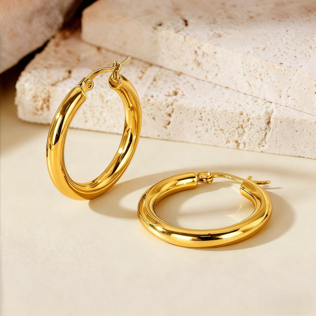 European American Classic Smooth C-Shaped Hoop Titanium Steel Retro Earrings for Women