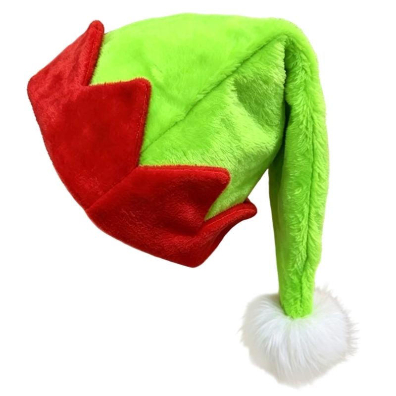 Christmas Holiday Cosplay Elf Hat Plush Party Cap with Pointed Top Jagged Brim Furry Tip Accent for Gatherings and Travel