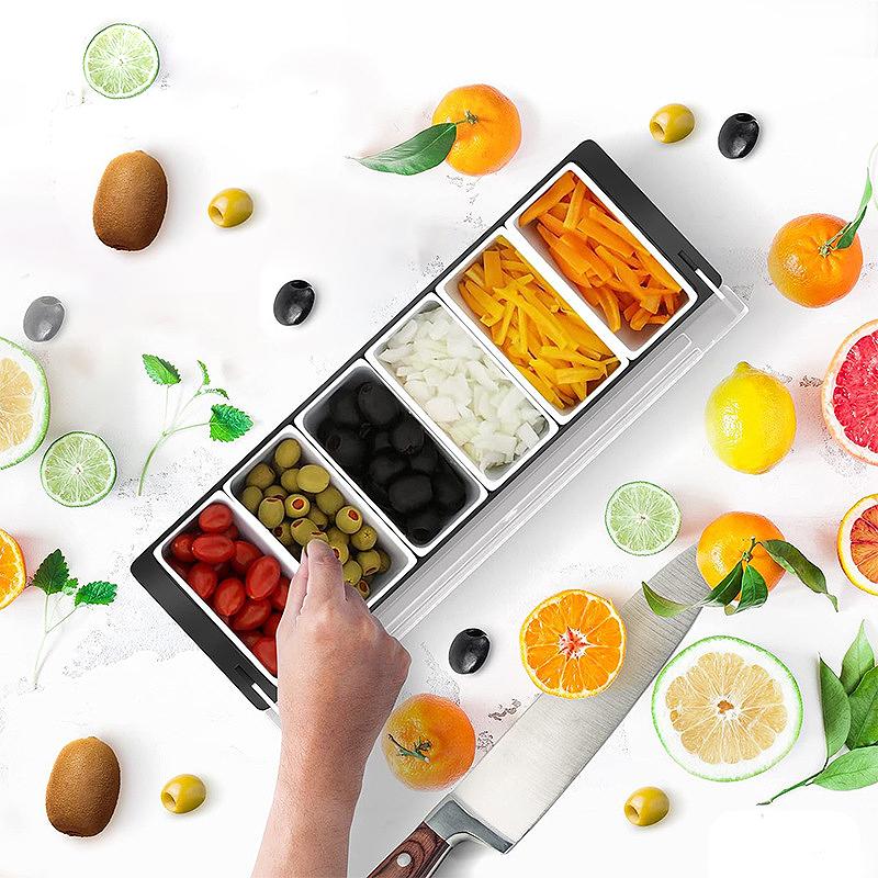 Fruit Box Condiment Container 4-6 Grids With Lid Large Capacity Bar Divided Fruits Bowl Household Seasonin Box Food Storage