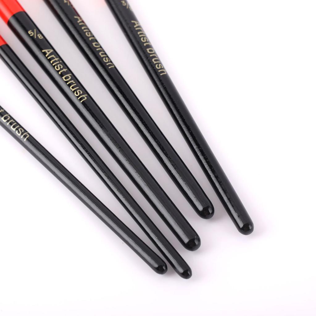 5pcs Wooden Short rod nylon hair oil brush flat head children's painting watercolor pen round head acrylic paint oil brush set