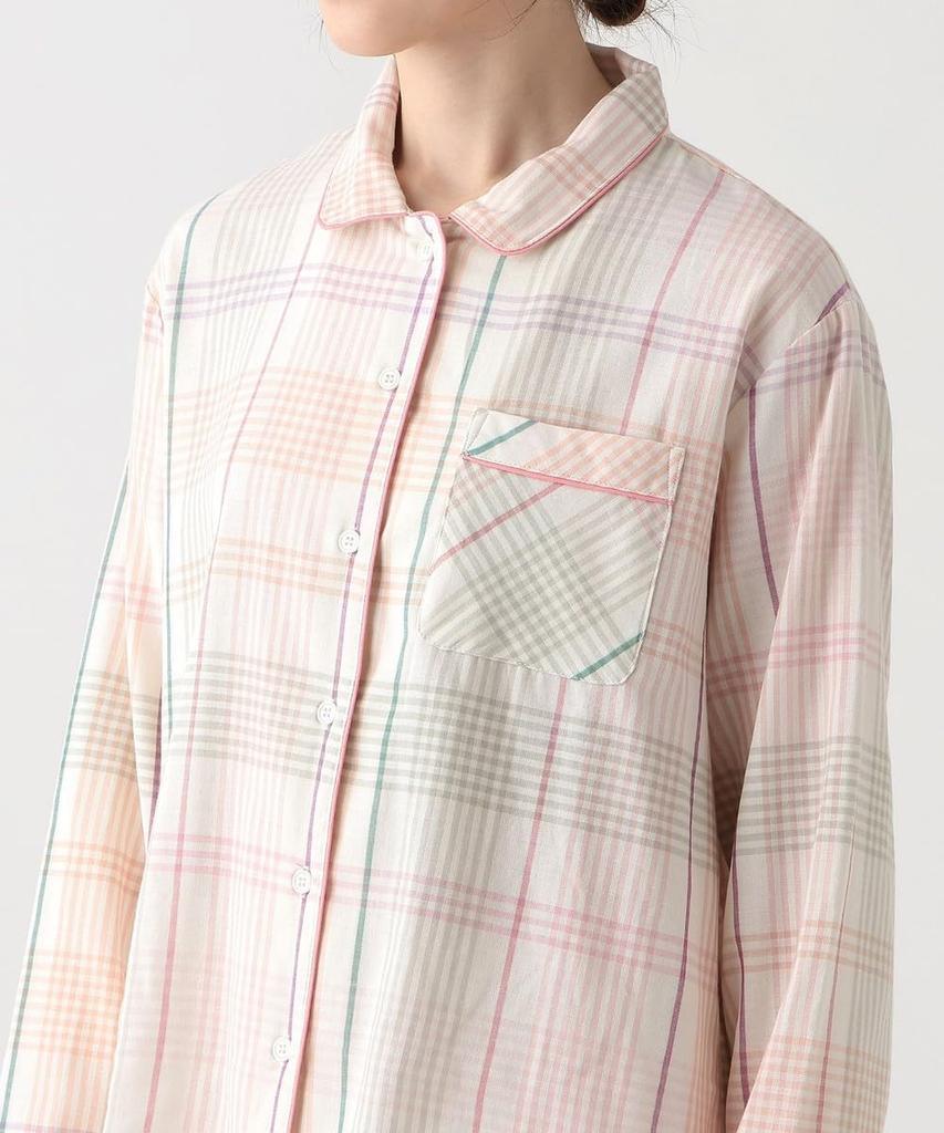 Afternoon Tea Living Set JP11 Check Double Gauze Pajama Pink Pajama/Loungewear Set,