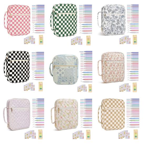 Quilted Bible Case Women Floral Bible Cover Case with Handle Study Supplies Bag Portable