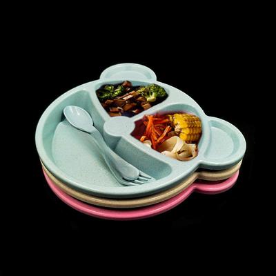 Zestaw talerzy dla dzieci Wheat Bear 3-częściowy, zastawa stołowa z kreskówek, podzielony talerz śniadaniowy, dostawa, łyżka