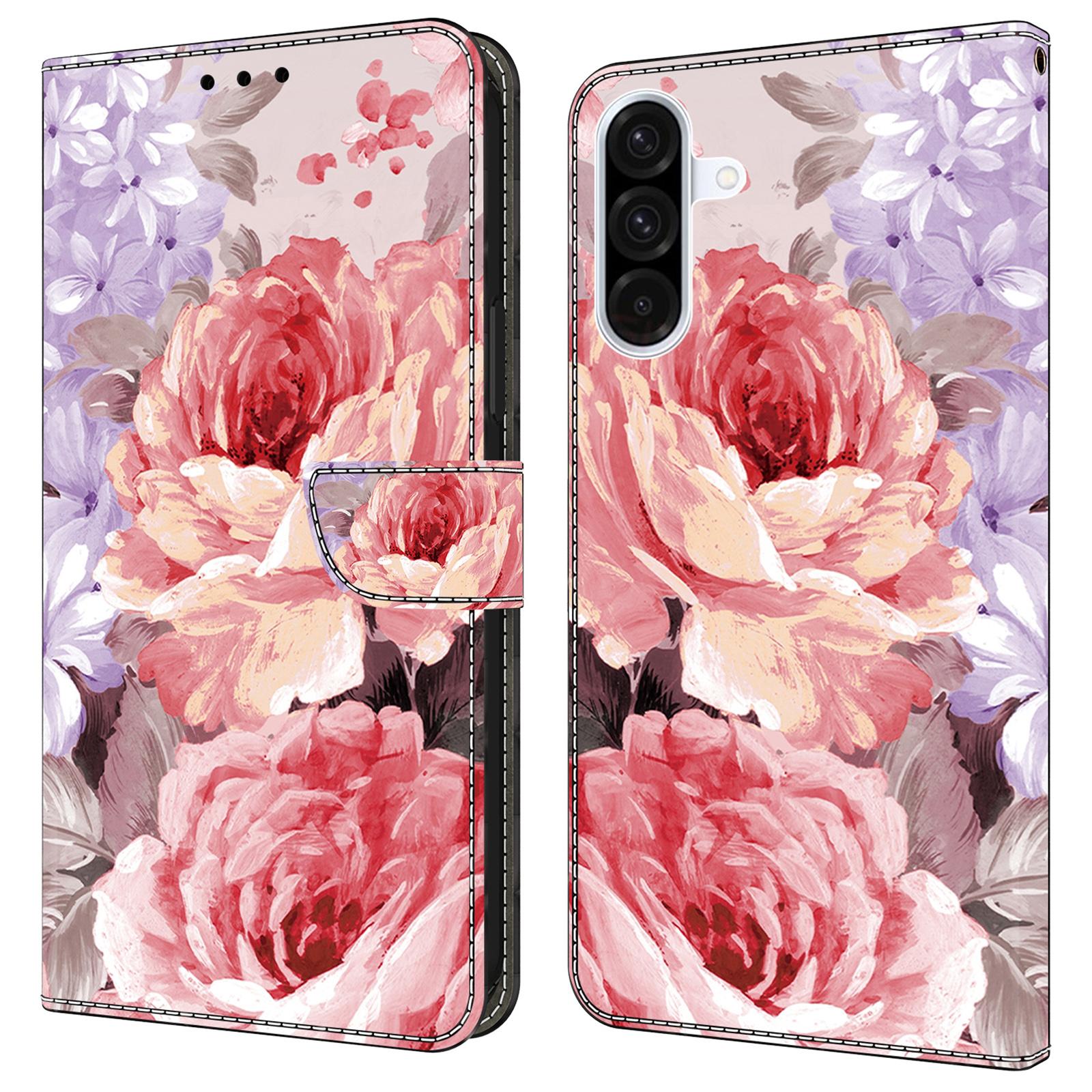 

For Samsung Galaxy A55 5G Leather Case Pattern Printing Wallet Stand Anti Drop Phone Cover Oil Painting Rose
