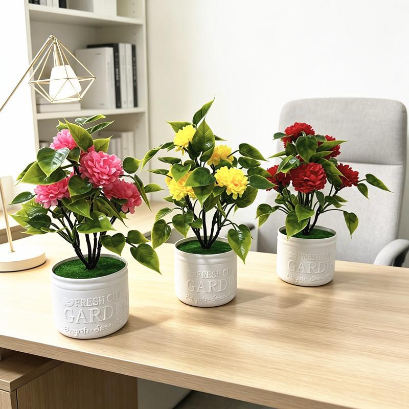 Chrysanthemum Artificial Flower Pot With Plastic And Silk Material For Home Decor And Wedding Use