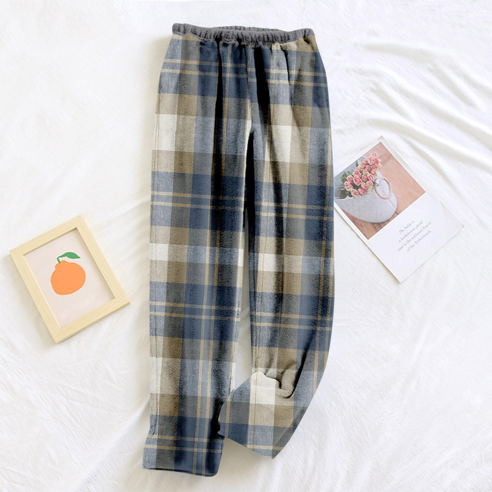

Женские пижамные штаны, плюшевые пижамные штаны с мягкой эластичной талией, клетчатые штаны с 2 карманами L