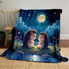 Hedgehog Couple Under Moonlight Patterned Blanket, Flannel, Suitable for All Seasons, Home Decor, Warm and Cozy
