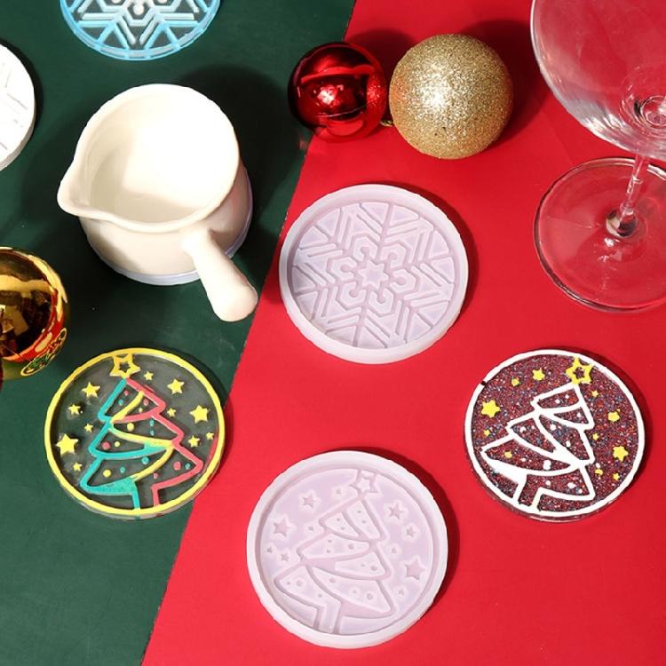 Xmas-Tree Coaster Epoxy Resin Mould Snowflake Cup Mat Silicone Mold Home-Decor