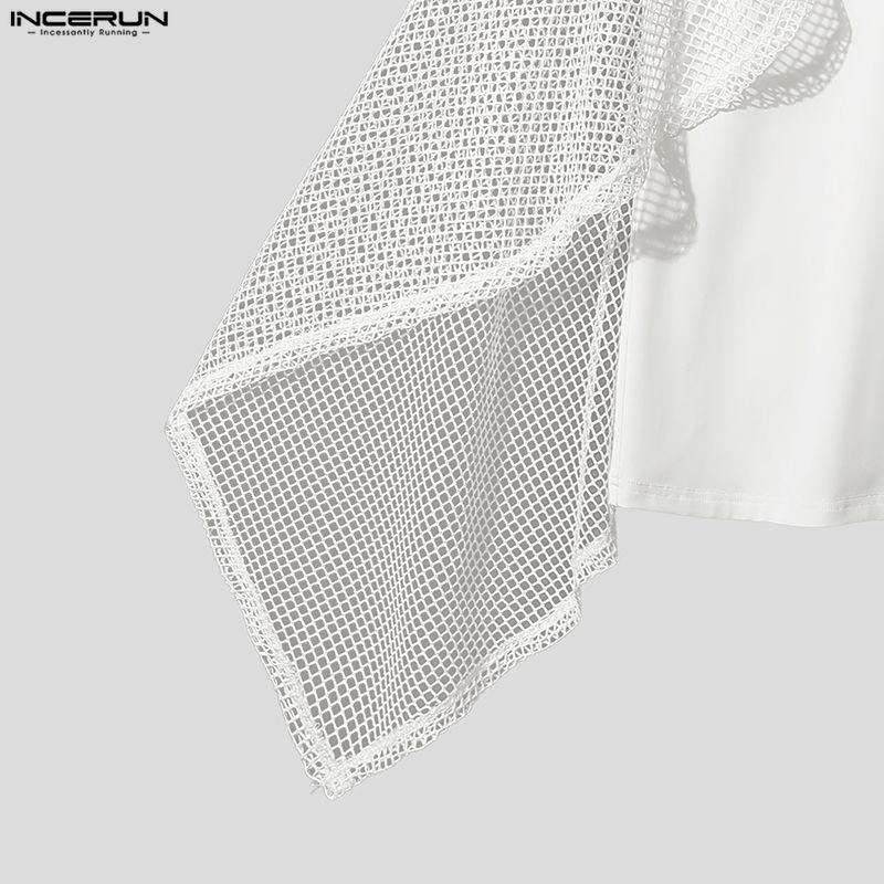 INCERUN Two Pieces Men Mesh Sheer Patchwork Sleeveless Tank Tops and Shorts Casual Sets