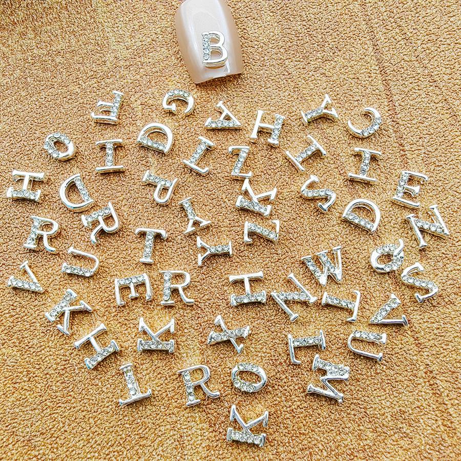 Cross Alloy Rhinestone Nail Art: 26 English Letters, Super Shiny Metal Stickers
