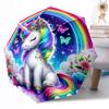 1pc Rainbow Unicorn Fantasy Portable Automatic Umbrella Folding Umbrella with 8 Ribs Lightweight Season Use Elegant Women's Umbrella Perfect Gift Y5
