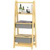 Folding Bamboo Bathroom Shelf with 2 Laundry Baskets Open Shelf Grey