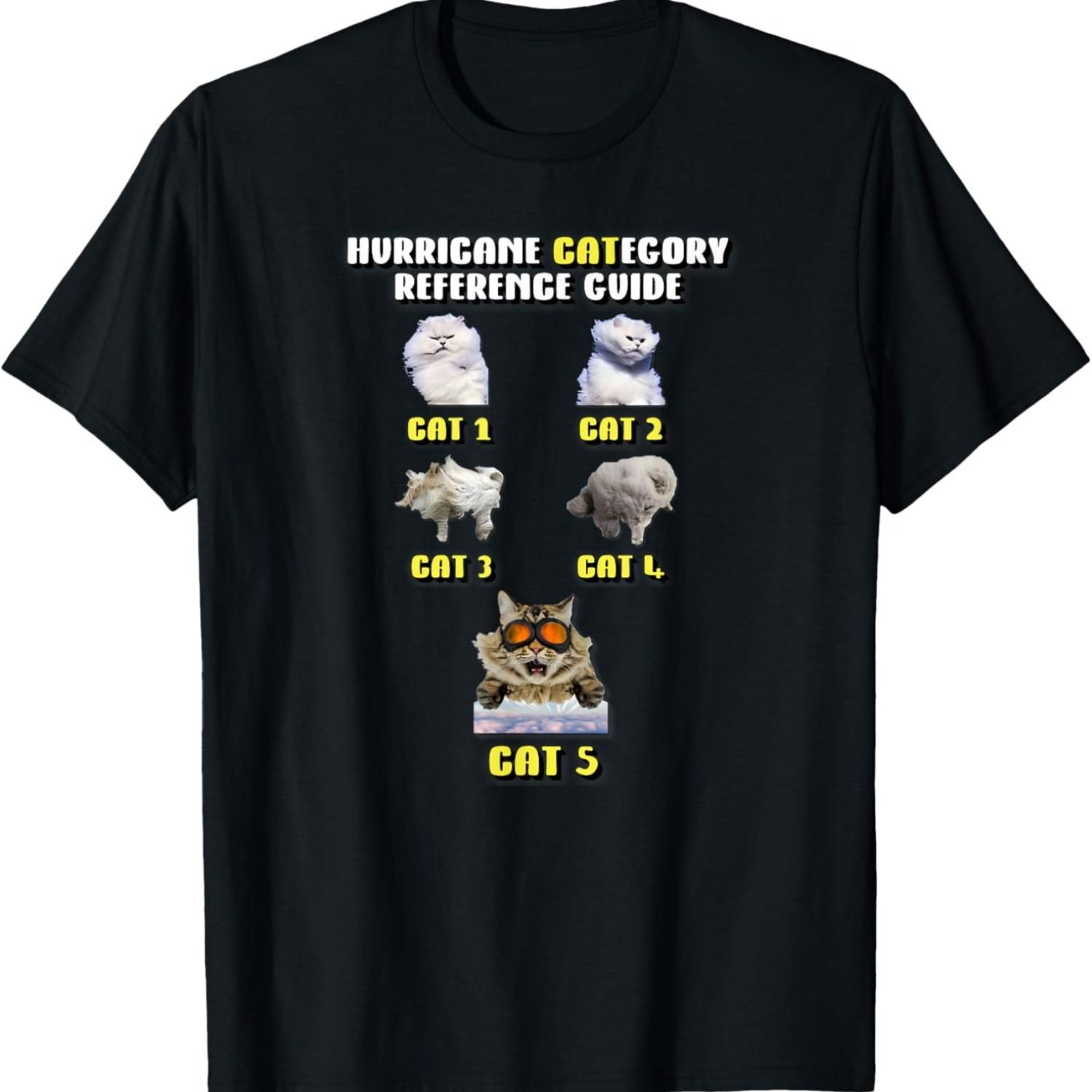 Hurricane CATegory Guide - Funny Cat Lover Meme T-Shirt S чёрный