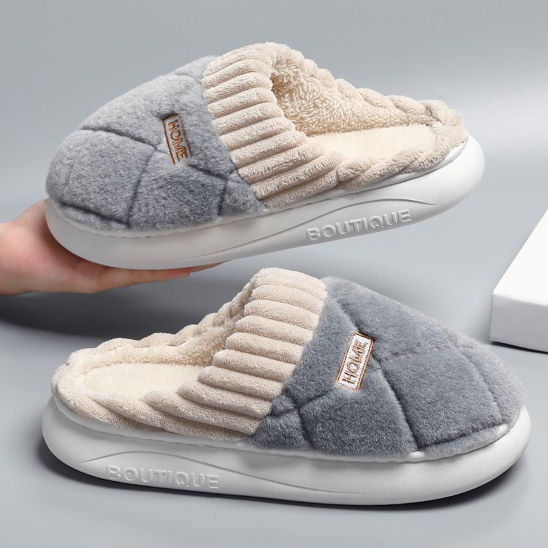 Men's Cotton Slippers Men's Winter Home Warmth New Home Thick-soled Non-slip Wear-resistant Velvet Cotton Shoes
