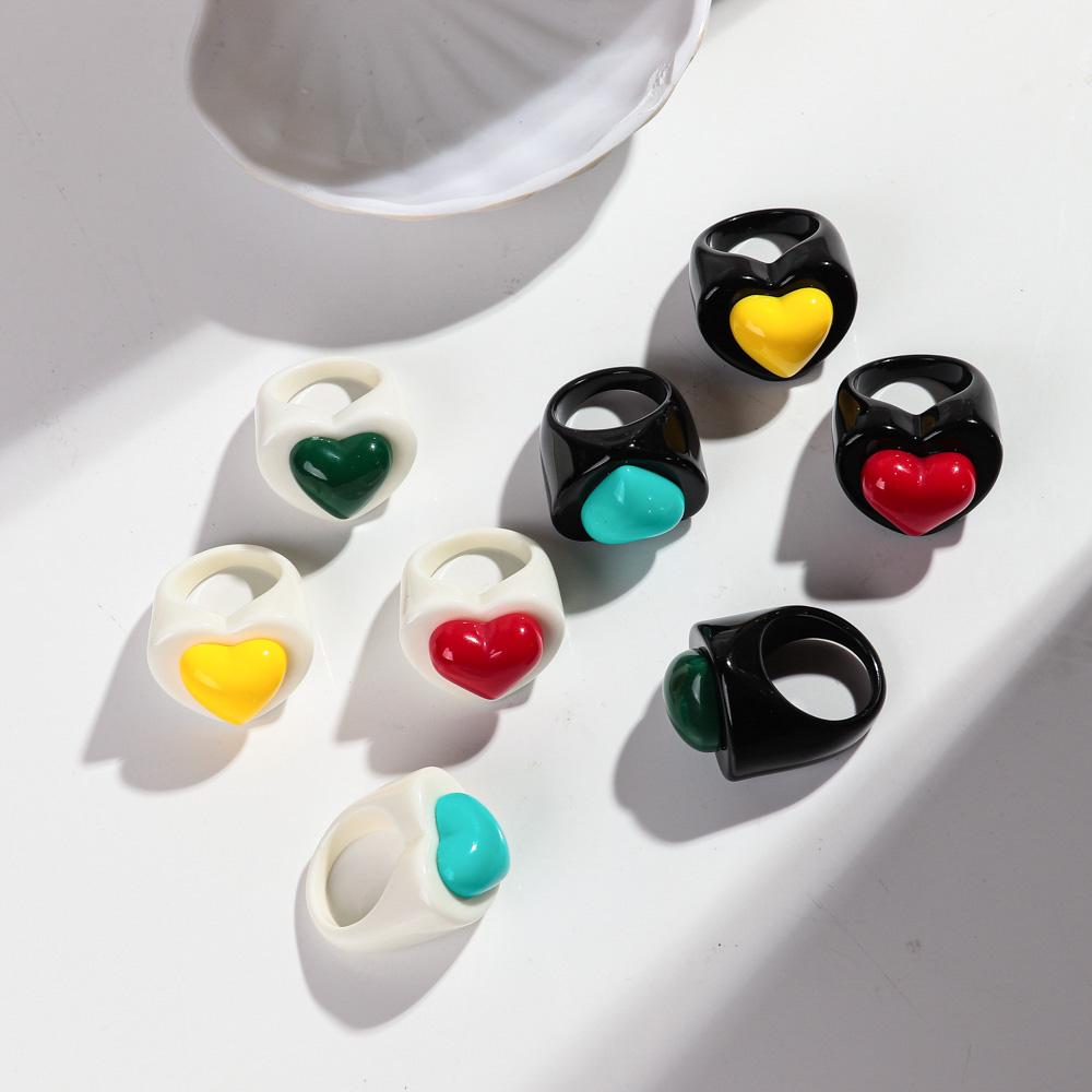 Cute Chunky Heart Acrylic Finger Rings for Women Trendy Multicolor Resin Love Bowknot Stack Ring for Women Party Jewelry Gifts