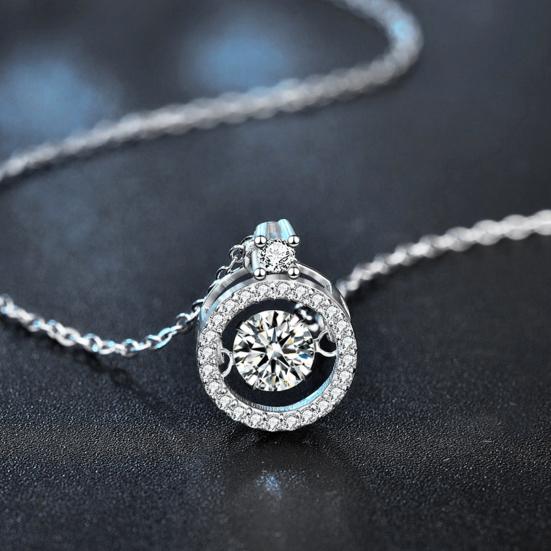 Women Necklace Rhinestone Round Pendant Necklace Sparkling Jewelry Anniversary Gift for Wife Girlfriend Mother