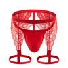 Men's Lace Suspender Garter Thong with Bulge Pouch and T-Back