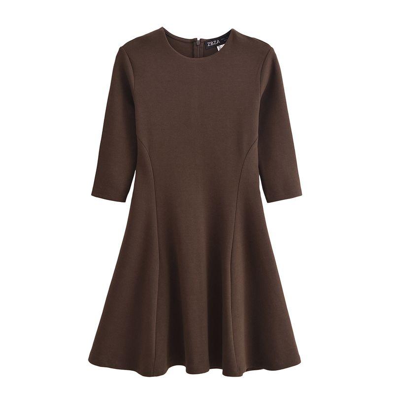Kaslead New Arrival Women's Clothing Fashion Style Fashion Pure Color Stretch Crew Neck Long Sleeves Length Dress 3641861