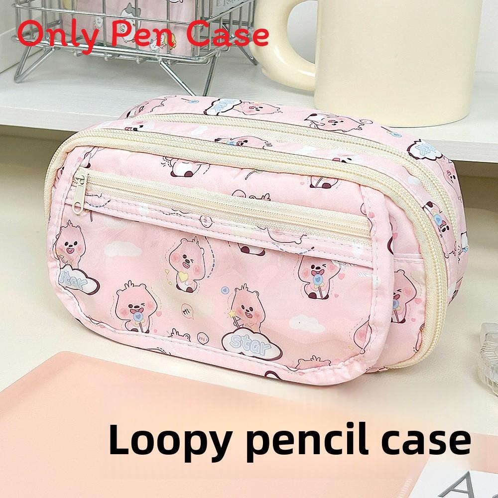 Small Red Book Cartoon Pencil Case With Multilayer Storage And Zipper For Students