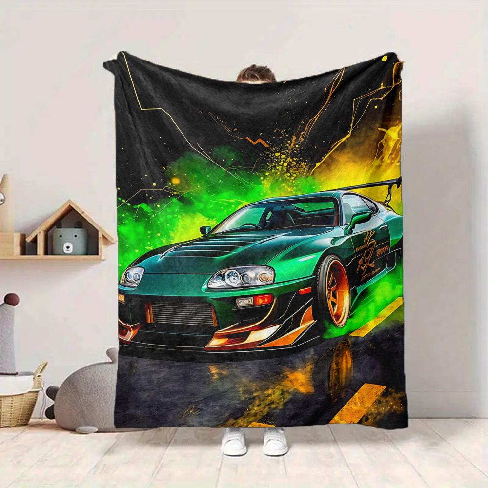1PC Supra, Street Racing Blanket Soft Warm All Season Throw for Sofa, Bed, Car, Office Vibrant Colorful Design, Durable & Cozy Gift