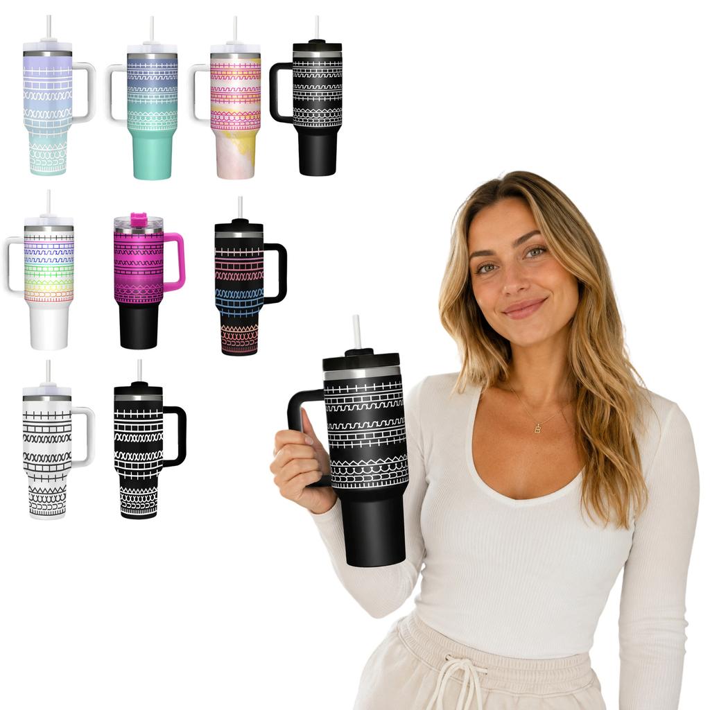 40 oz Stainless Tumbler with Handle and Straw, Large Capacity Cup for Hot & Cold Drinks