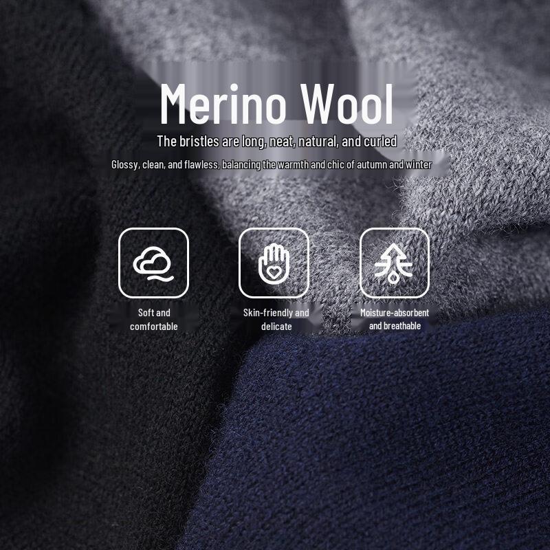 Hengyuanxiang Men's 100% Pure Wool Half-Zip Pullover Sweater