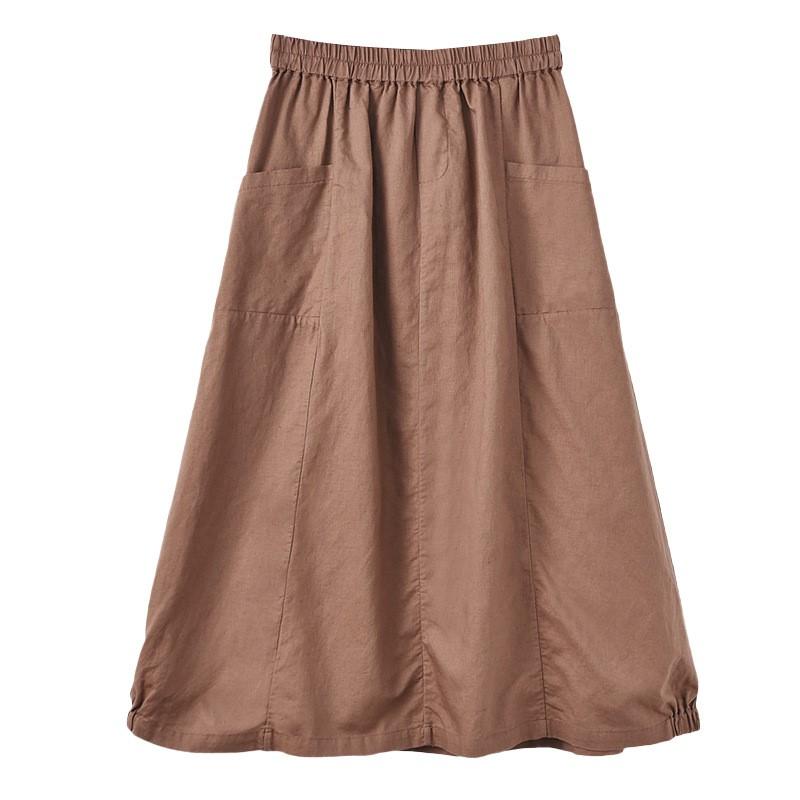 Johnature Fuste vintage pentru femei, cu linie A, culoare uni, talie elastică, mozaic, buzunare, fuste casual de primăvară pentru femei