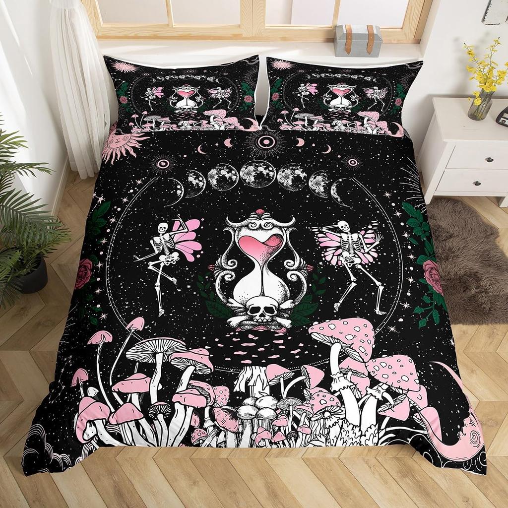 Mushroom And Moon Duvet Cover Sets For Teens Lightweight Quilt Cover With 2 Pillowcase Night Plants Themed Bedding Sets No Quilt