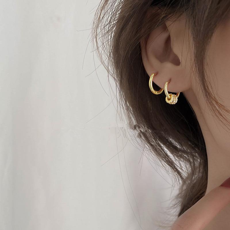 925 Sterling Silver Piercing Crystal Round Bead Hoop Earring For Women Party Wedding Earing Jewelry Eh777
