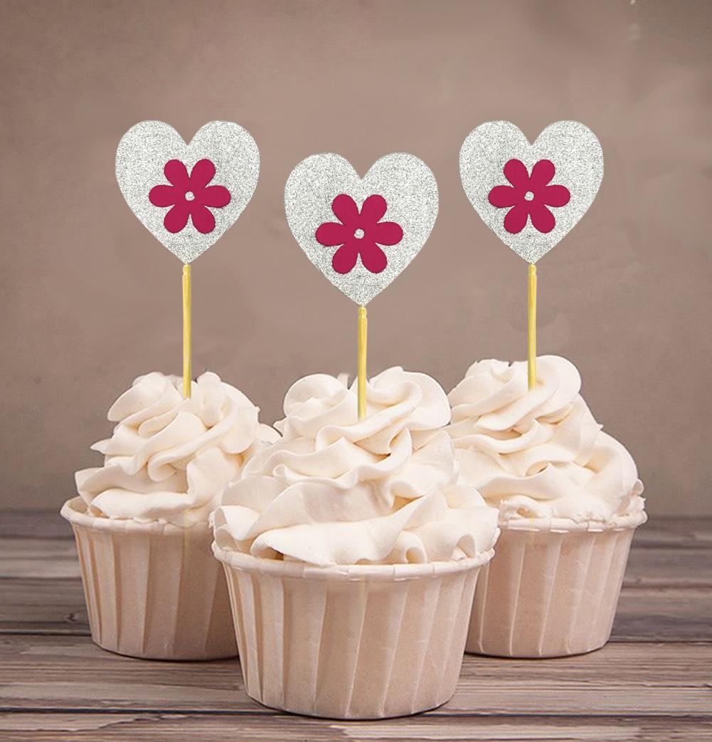 

Любий сувенір| Топпери для капкейків із блискучими сердечками| Десертні прикраси для весілля - дня народження - упаковка Pack Of 20 рожевий/срібний