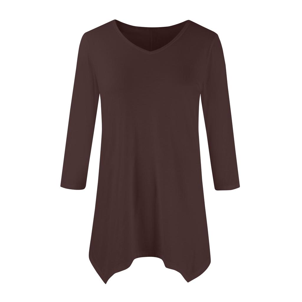 Women's Fashion Casual V-neck Seven-point Sleeve Shirt Belted Loose Comfortable Top