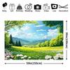 Cute Floral Meadow Tapestry, Sunny Green Field with Daisies, Trees and Snowy Mountain Wall Art