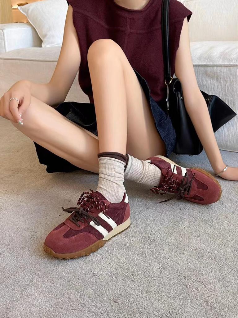 Lederschuhe für Damen aus Rindsleder, einfarbig, mit Schnürsenkeln, 2025 Frühling neu, deutsche Trainingsschuhe, vielseitig, Maillard-Farbe, Freizeitschuhe