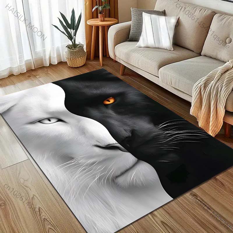 Black and White Lion Head Print Carpet for Bedroom Living Room Bedside Sofa Floor Mat Modern Home Decor Space Area Rug