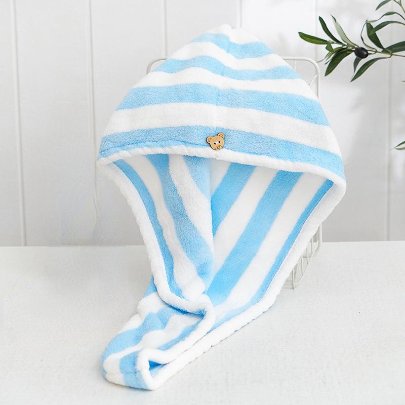 1PC Microfiber Strong Absorbent Microfiber Dry Hair Towel Absorbent Quick Dry Striped Shower Cap