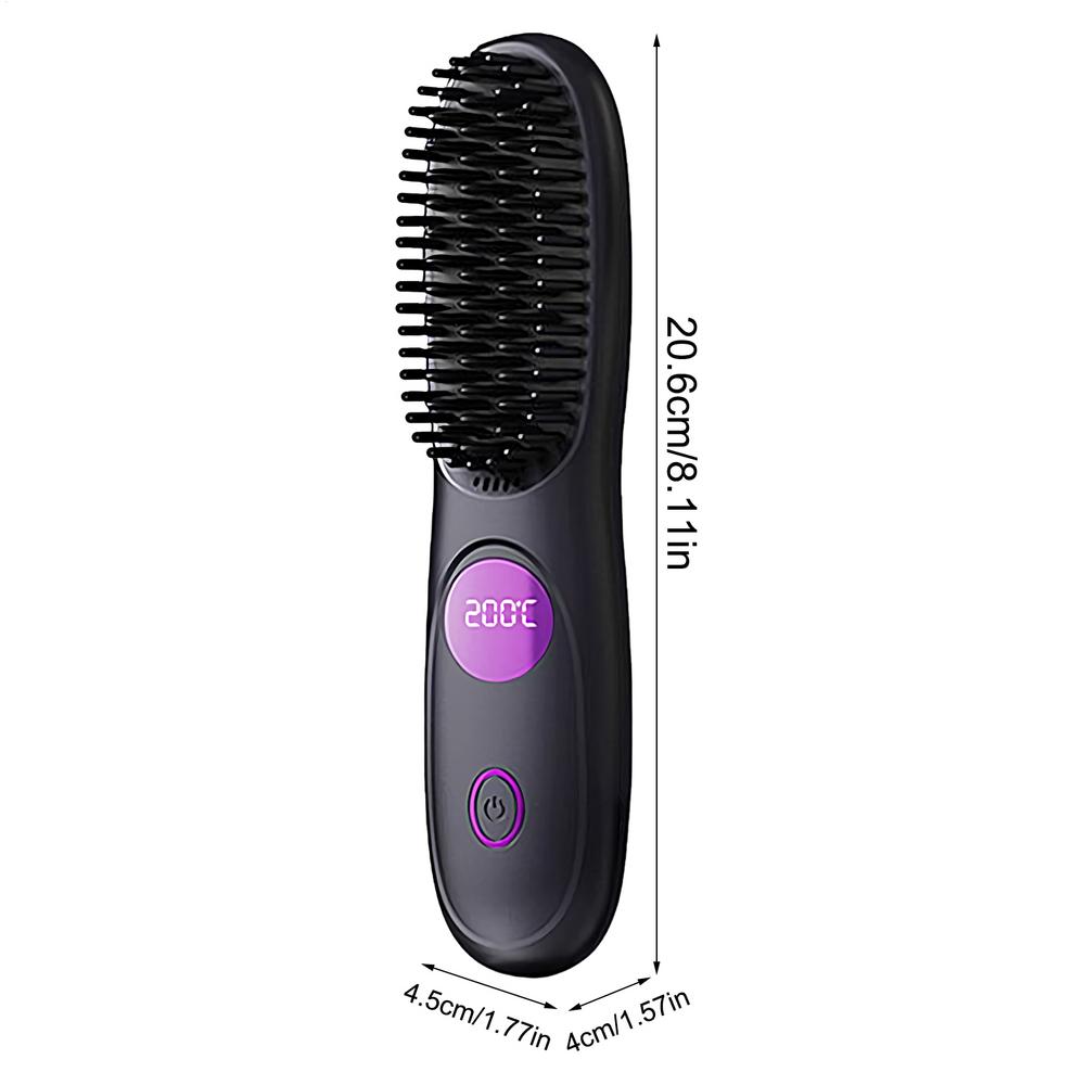 Hair Straightener Brush 3 Level Cordless USB Charging Straightener Portable Mini Straightening Brush for Home Travel чёрный