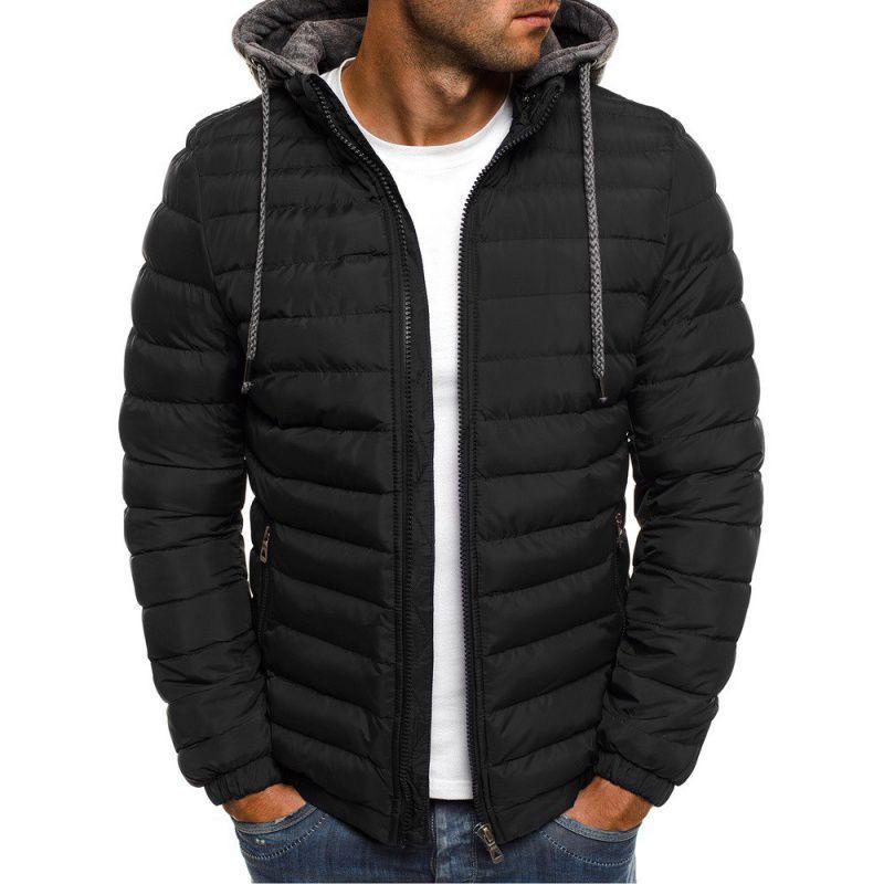 Men's Korean Version of Casual Solid Color Warm Cotton Clothes Trendy Men's Hooded Cotton-padded Jacket