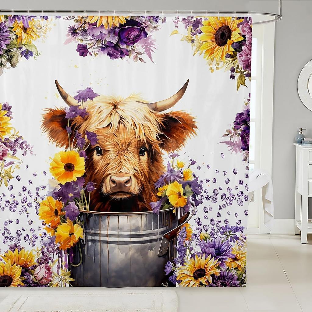 Lovely Dog Shower Curtains,Cute Puppies Cartoon Animal Bath Curtain,Paw Print Blue Cloth Fabric Bathroom Decor Set with Hooks
