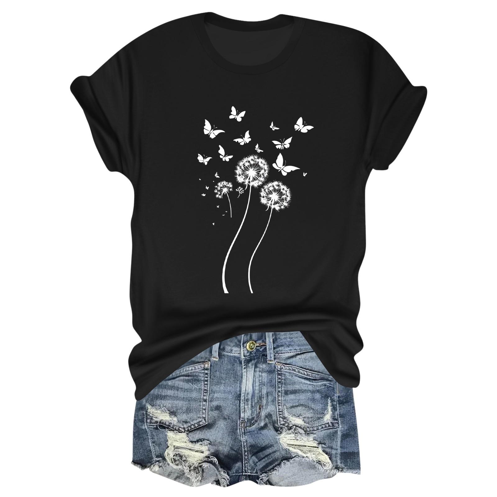 

Женская модная футболка с круглым вырезом и коротким рукавом, пуловер L чёрный