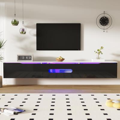 TV Cabinet, Wall-mountable TV Board, 16-color LED Lighting, TV Table with App-controlled, for Living Room