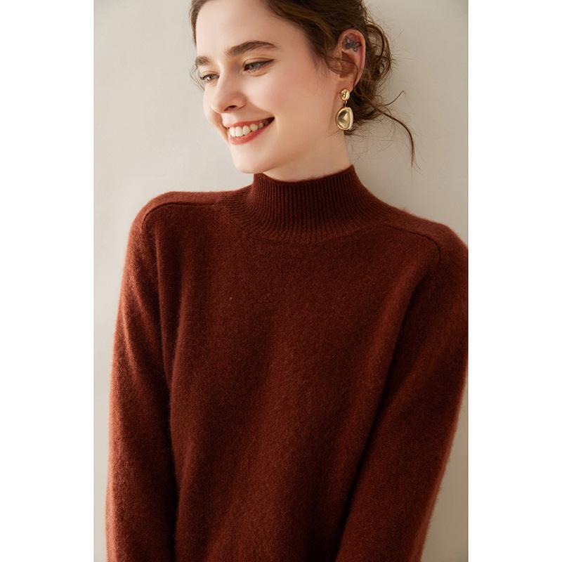 Women’s Thick Cashmere High Collar Knit Sweater – Autumn/Winter Saddle Shoulder Layer