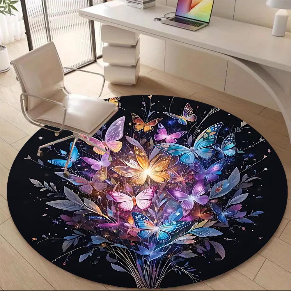 1pc Butterfly Bloom Office Round Area Rug, Mat Suitable ForOffice, Under Office Chairs Bedroom Living Room Home Decor, Room Deco