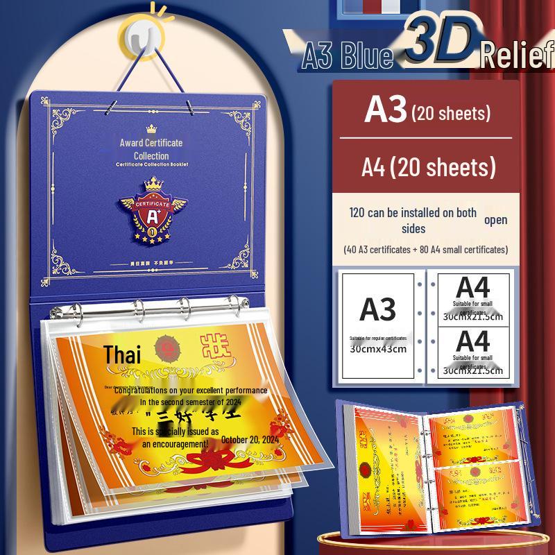 Student Certificate and Document Book - Thick A4/A3/A5 Storage for Test Papers and Honors