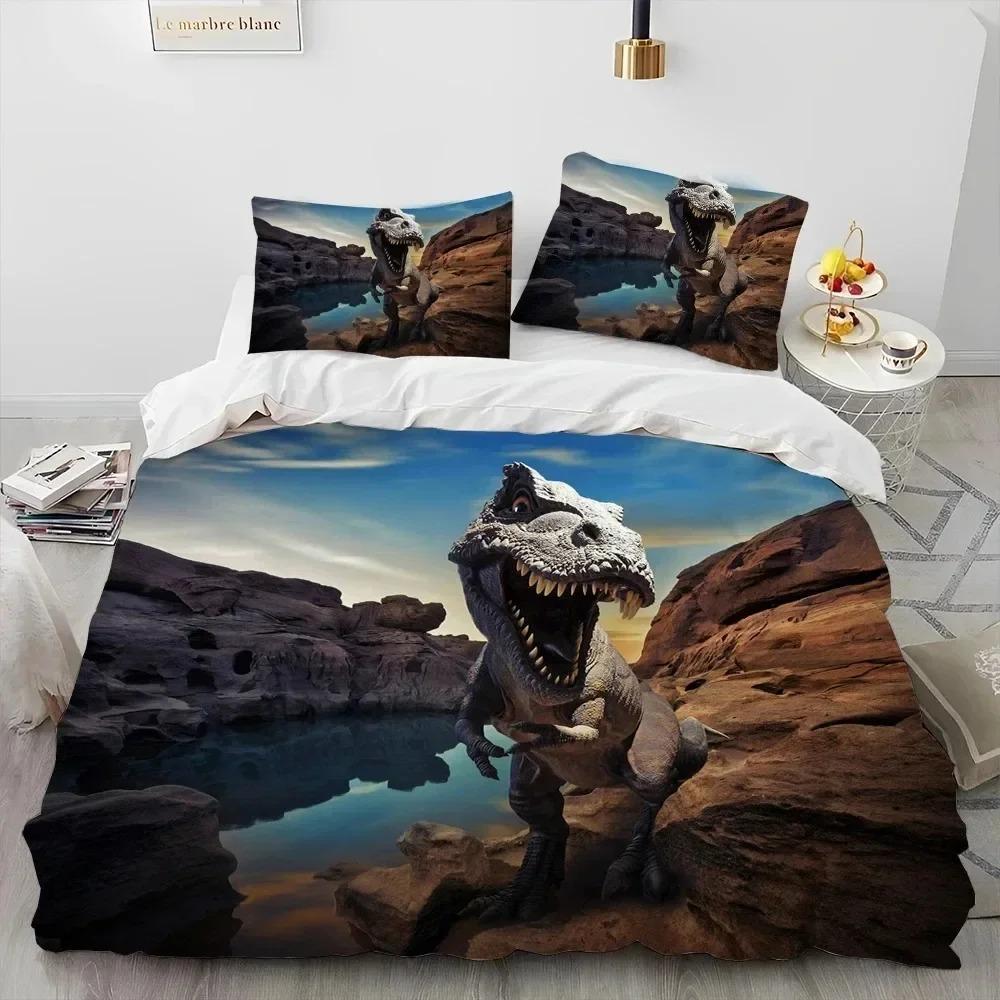 3D Cartoon Dinosaur Illusion Comforter Bedding Set,Duvet Cover Bed Set Quilt Cover Pillowcase,Queen Bedding Set for Boys Gift