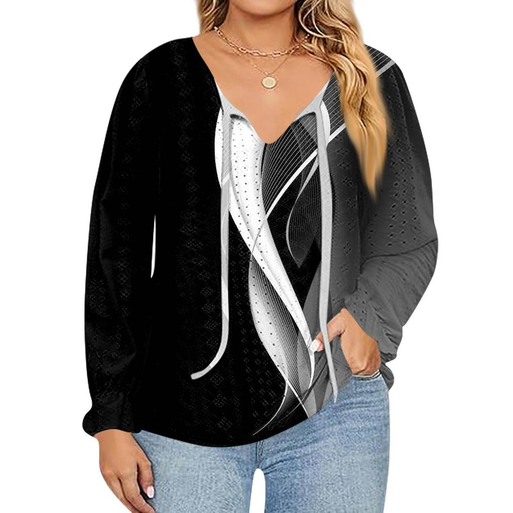 Women's Fashion Printed Casual V-Neck Long Sleeve Top